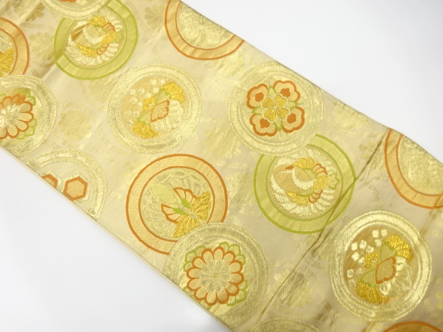 JAPANESE KIMONO / ANTIQUE FUKURO OBI / SILK / WOVEN KIKU